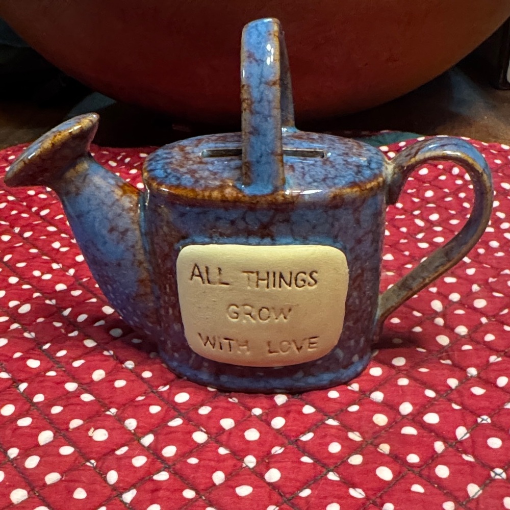 Blue Ceramic Watering Can Coin Bank